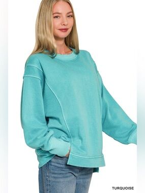 Zenana Pigment Dye Exposed-seam Fleece Sweatshirt🆕